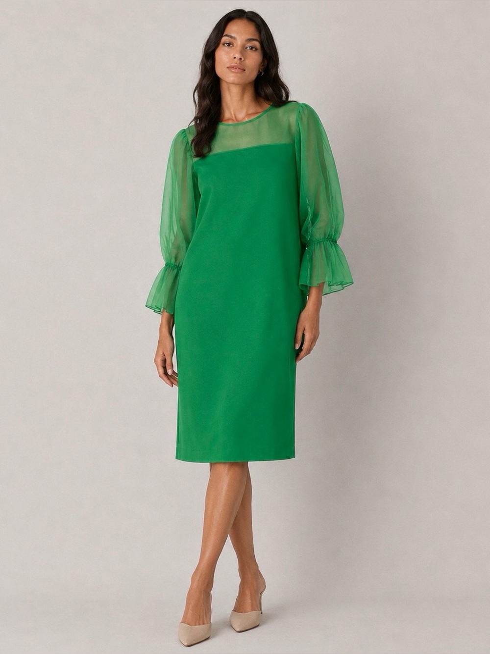 Dalin emerald‎ green tulle sleeve shift dress women’s plus size 2X cottagecore